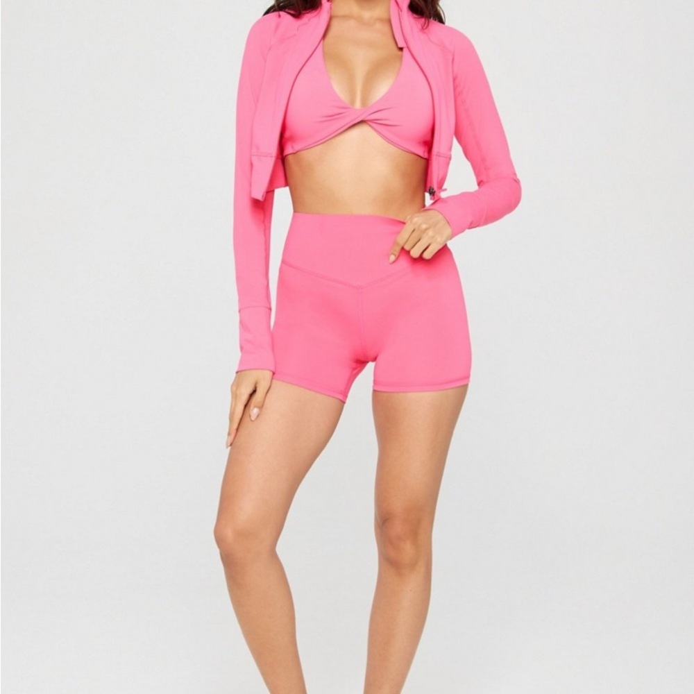 Fabletics X Khloe PureLuxe Cropped Train Jacket Pink Long Sleeve Crop Top Size M - Picture 4 of 4